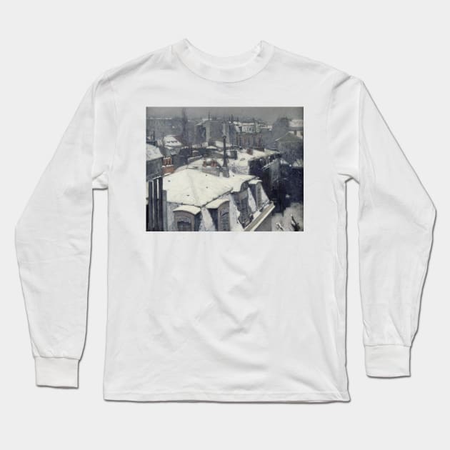 Rooftops in the Snow (snow effect) by Gustave Caillebotte Long Sleeve T-Shirt by Classic Art Stall